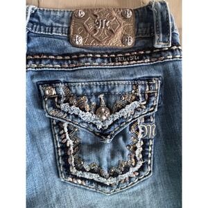 Miss Me Boyfriend Ankle Jeans 27 Med Wash Distressed Sequin Flap Pocket JB7578A